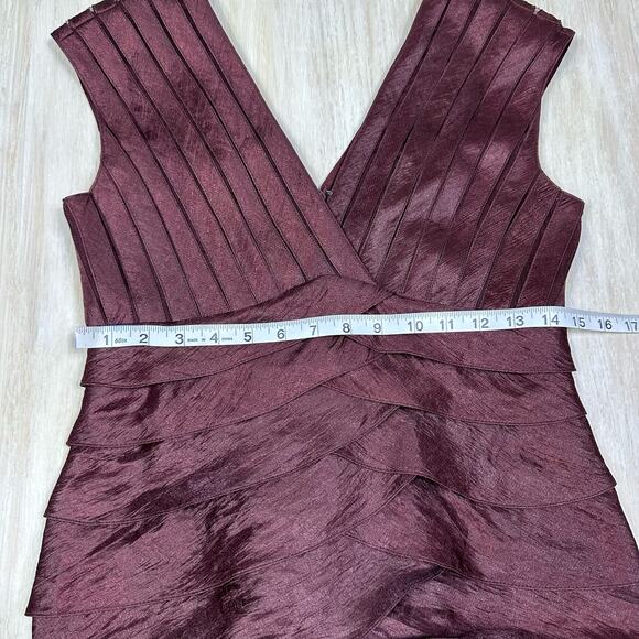 Adrianna Papell Taffeta Shutter Iridescent V-Neck Pleated Ruffle Sheath Dress 6 - Picture 12 of 16